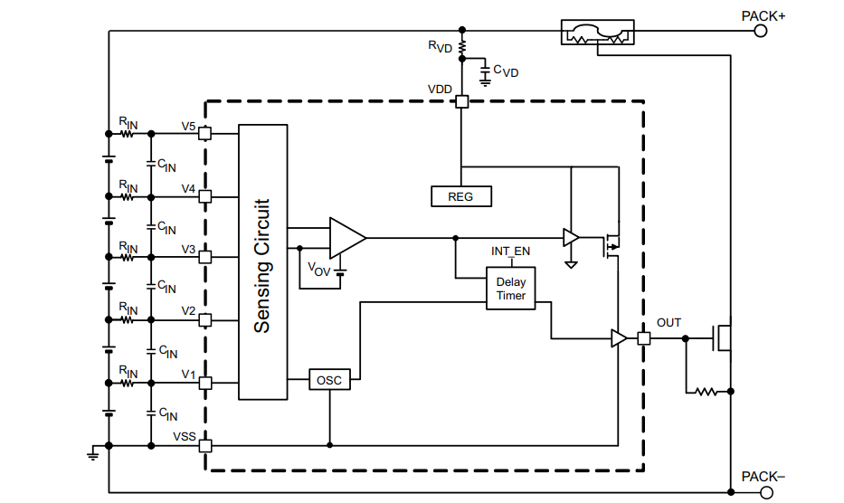 回路図 - Texas Instruments bq7718xyリチウムイオン電池過電圧保護IC