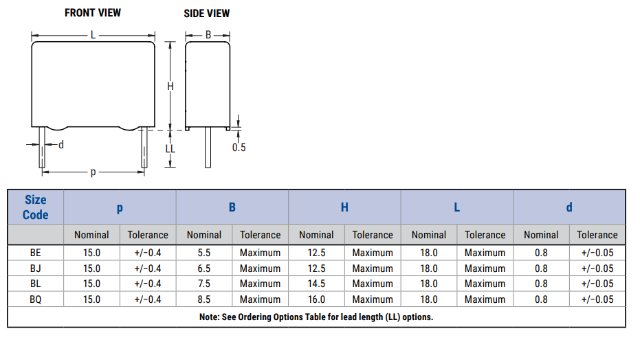 Mechanical Drawing - KEMET P295 Film Capacitors Mechanical Drawing - KEMET P295 Film Capacitors