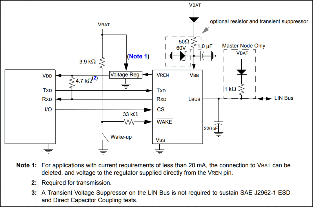 アプリケーション回路図 - Microchip Technology MCP2003B LINトランシーバ