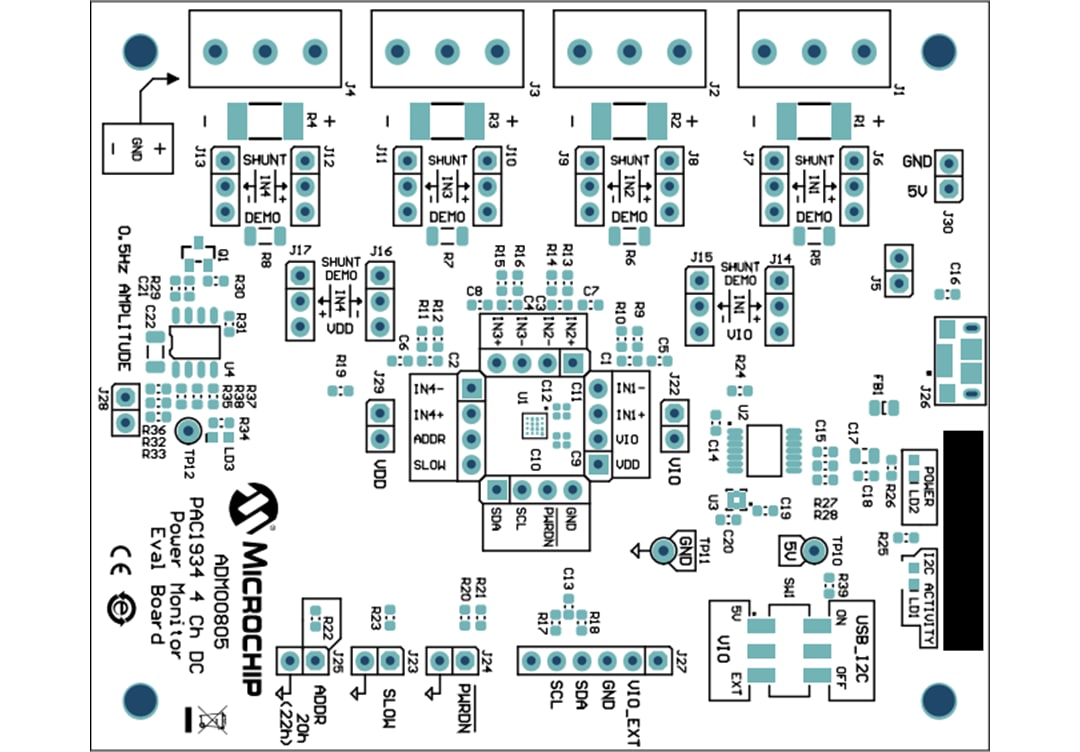 機械図面 - Microchip Technology ADM00805 DCモニタ評価ボード