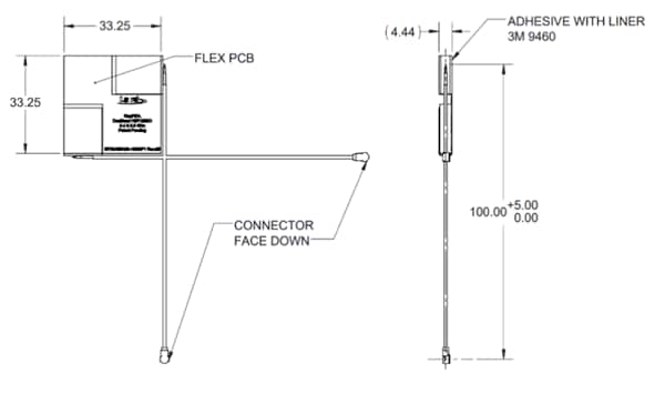 機械図面 - Laird Connectivity Wi-Fi MIMO用FlexMIMOアンテナ 機械図面 - Laird Connectivity Wi-Fi MIMO用FlexMIMOアンテナ