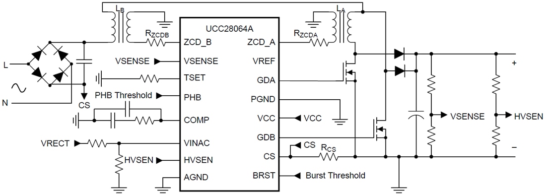 回路図 - Texas Instruments UCC28064A遷移モードPFCコントローラ