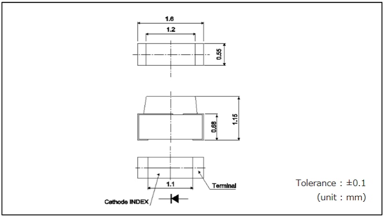 機械図面 - ROHM Semiconductor SML-A1x LED