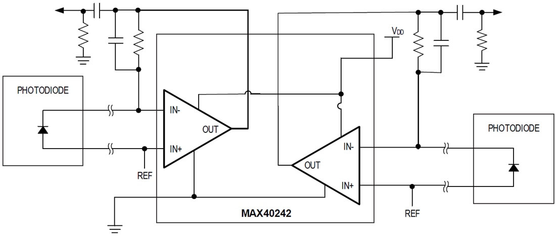 アプリケーション回路図 - Analog Devices / Maxim Integrated MAX40242デュアル・オペレーショナル・アンプ