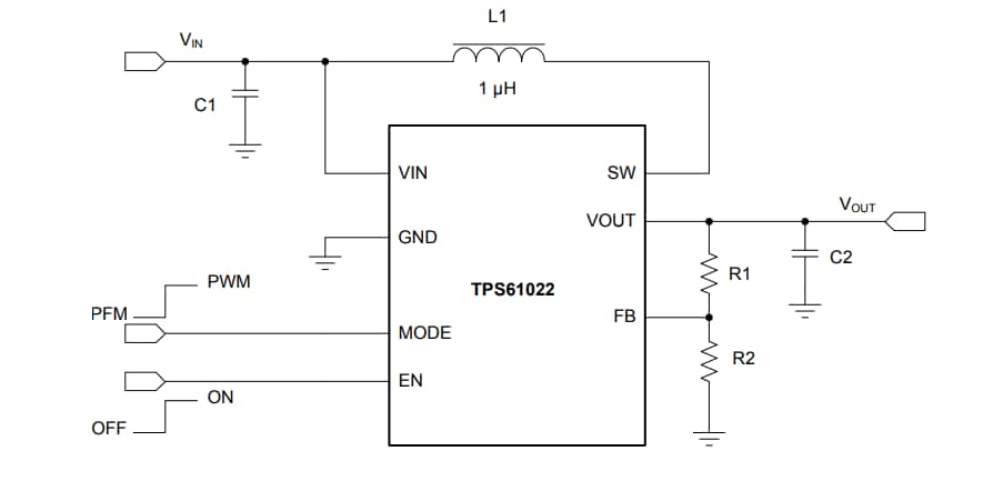 アプリケーション回路図 - Texas Instruments TPS61022 8Aブースト・コンバータ