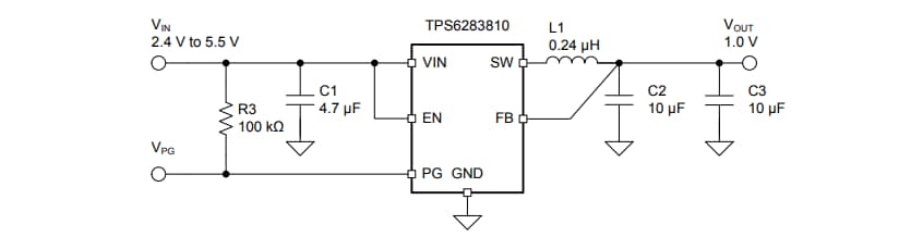 アプリケーション回路図 - Texas Instruments TPS6283810 3A降圧型コンバータ