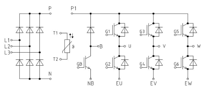 アプリケーション回路図 - Infineon Technologies EasyPIM™ IGBTモジュール アプリケーション回路図 - Infineon Technologies EasyPIM™ IGBTモジュール