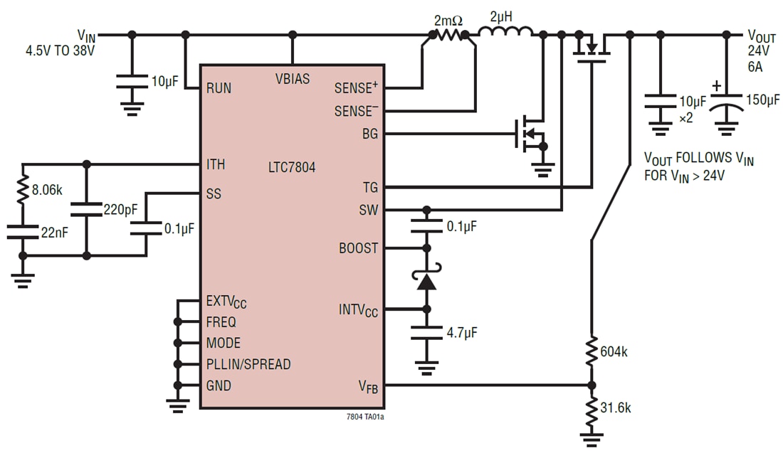 アプリケーション回路図 - Analog Devices Inc. LTC7804低IQ同期ブーストコントローラ アプリケーション回路図 - Analog Devices Inc. LTC7804低IQ同期ブーストコントローラ