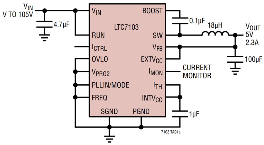 アプリケーション回路図 - Analog Devices Inc. LTC7103低EMI同期降圧レギュレータ