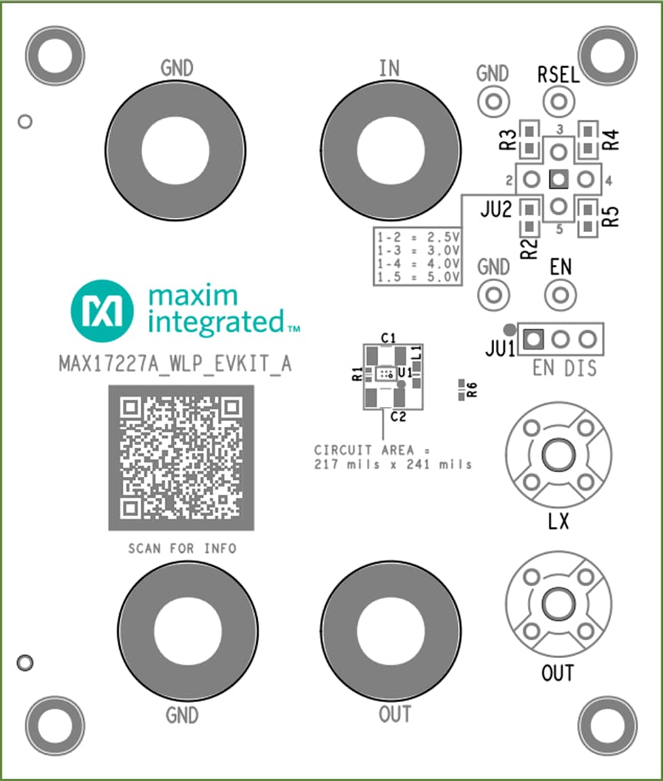 機械図面 - Analog Devices / Maxim Integrated MAX38913AEVKWLPレギュレータ評価キット