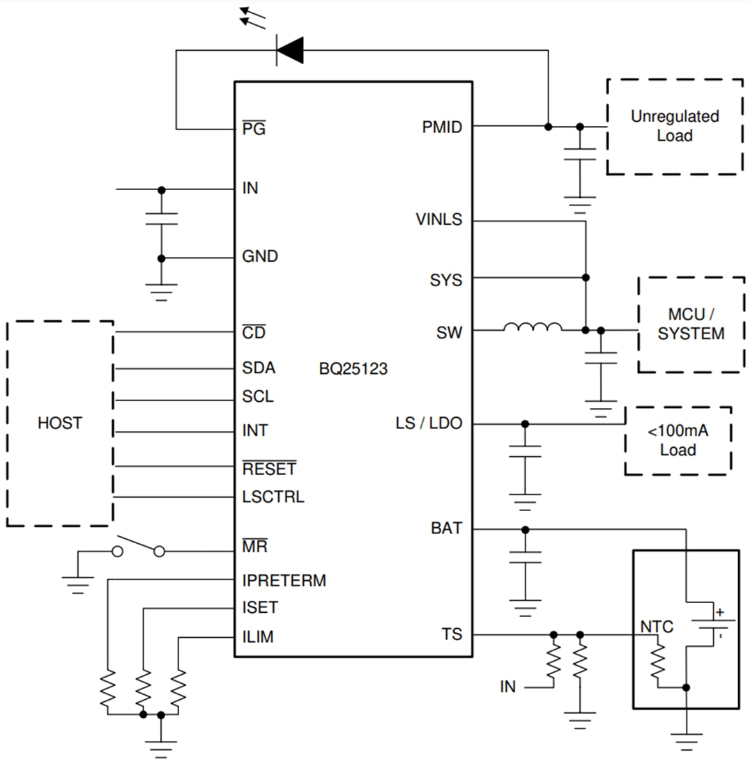 回路図 - Texas Instruments bq25123バッテリ充電管理ソリューション