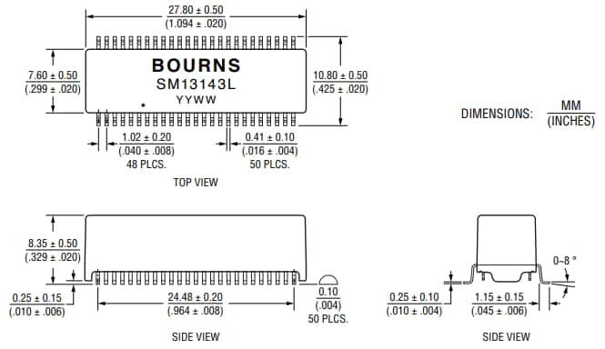 Bourns SM13143EL 10/100/1000 Base-Tトランス Bourns SM13143EL 10/100/1000 Base-Tトランス