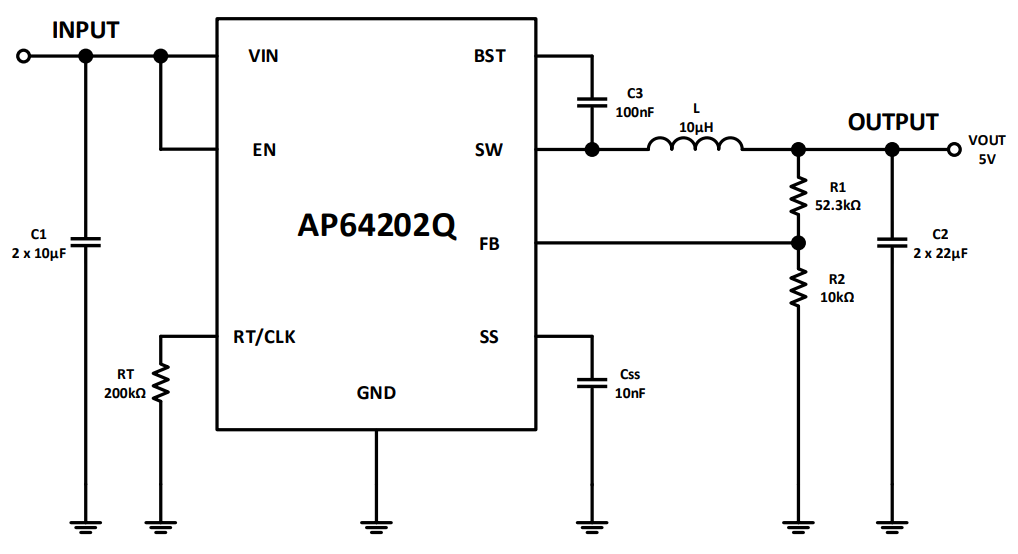 Diodes Incorporated AP64202Q同期バックコンバータ Diodes Incorporated AP64202Q同期バックコンバータ