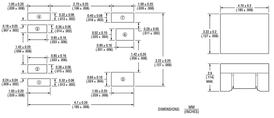 機械図面 - Bourns SM453230-1x1N7YチップLANトランス 機械図面 - Bourns SM453230-1x1N7YチップLANトランス