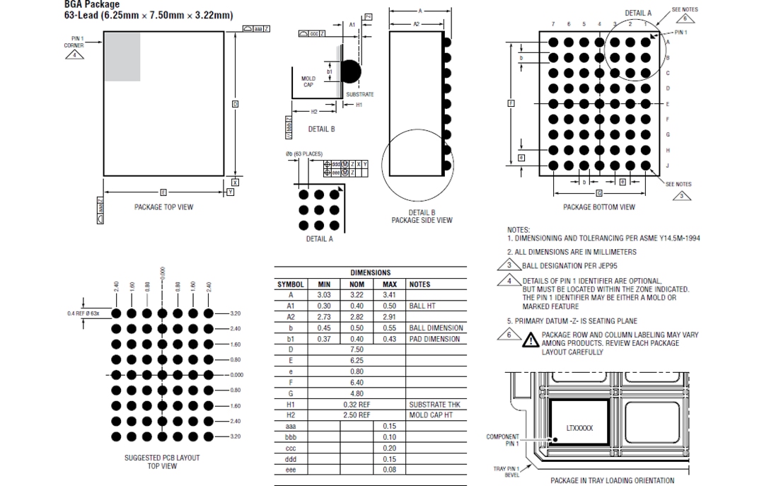 機械図面 - Analog Devices Inc. LTM4705 DC/DC μModule®レギュレータ 機械図面 - Analog Devices Inc. LTM4705 DC/DC μModule®レギュレータ