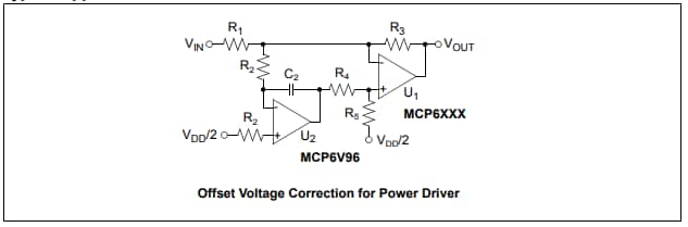 アプリケーション回路図 - Microchip Technology MCP6V96/6U/7/9オペレーショナルアンプ
