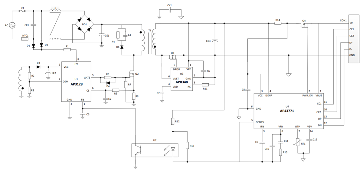 アプリケーション回路図 - Diodes Incorporated AP3128 PWMコントローラ アプリケーション回路図 - Diodes Incorporated AP3128 PWMコントローラ