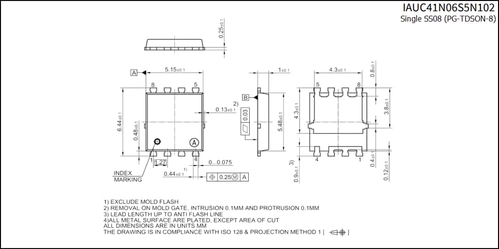 機械図面 - Infineon Technologies IAUZ4xN06S5 60V車載OptiMOS™-5 MOSFET 機械図面 - Infineon Technologies IAUZ4xN06S5 60V車載OptiMOS™-5 MOSFET