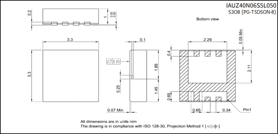 機械図面 - Infineon Technologies IAUZ4xN06S5 60V車載OptiMOS™-5 MOSFET 機械図面 - Infineon Technologies IAUZ4xN06S5 60V車載OptiMOS™-5 MOSFET