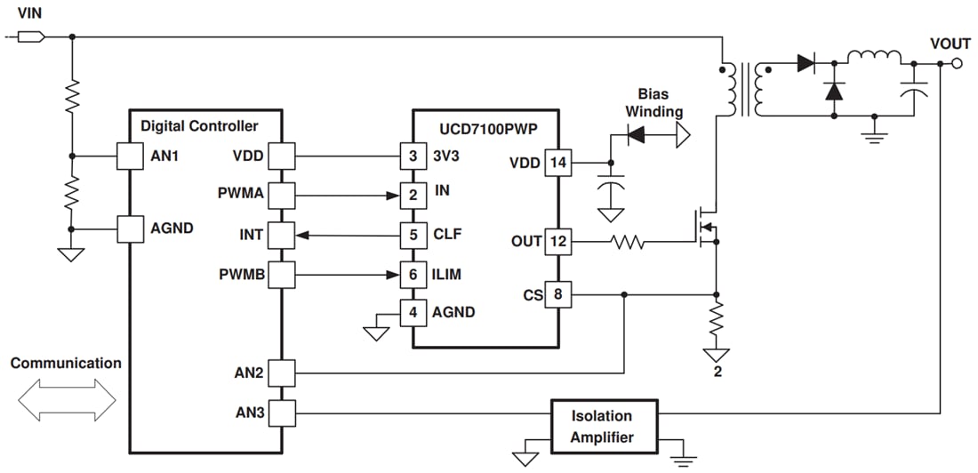 回路図 - Texas Instruments UCD7100低圧側MOSFETドライバ