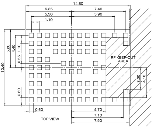 機械図面 - u-blox NORA-W2 Expresslinkマルチ無線モジュール
