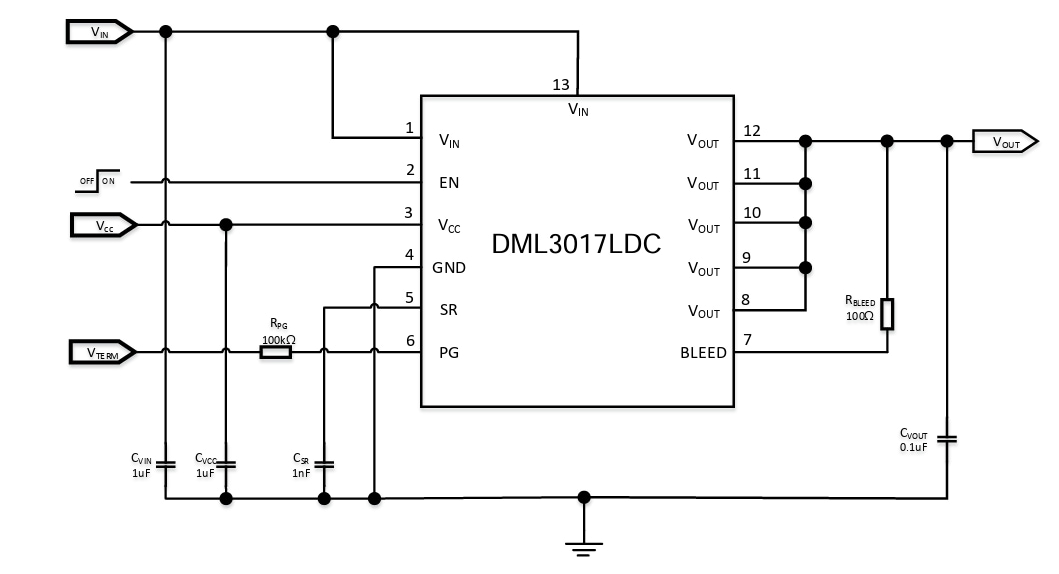 アプリケーション回路図 - Diodes Incorporated DML3017LDCシングルチャンネルスマート負荷スイッチ