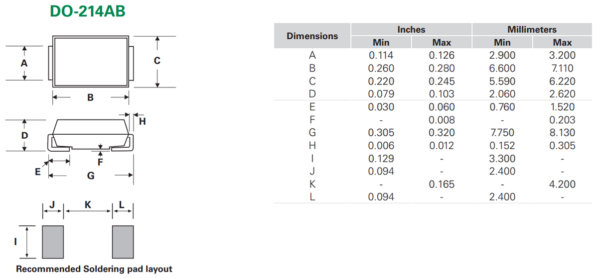 機械図面 - Littelfuse Pxx00S3G-A SIDACtor®保護サイリスタ