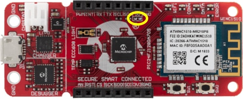 Location for solder bridge necessary to enable 5V through headers