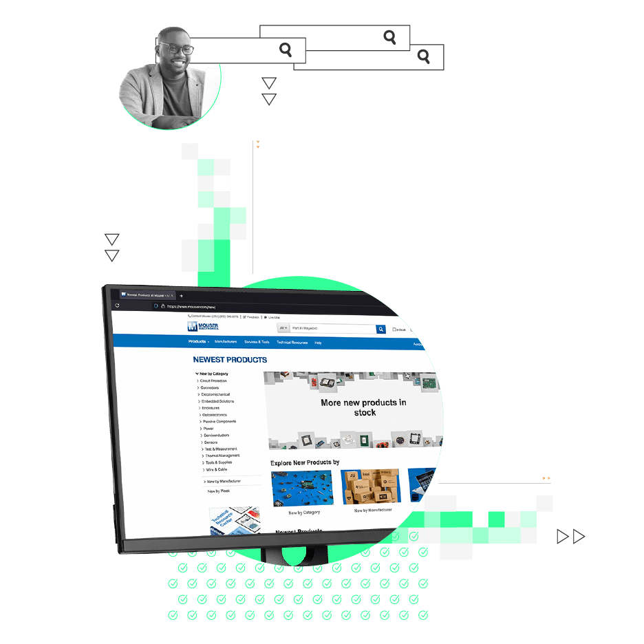mouser.comの最新製品を表示しているPCモニター