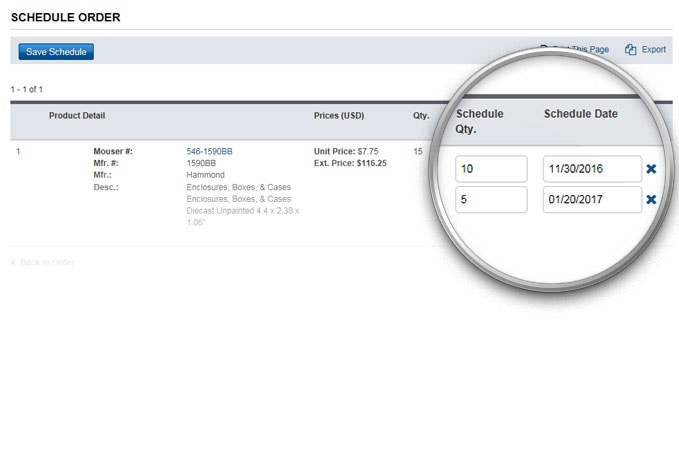 注文履歴のスケジュールを変更します。